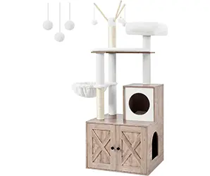 Feandrea Árbol para Gatos con Arenero Oculto, Rascador Moderno 2 en 1