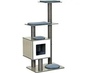 PawHut Árbol Rascador para Gatos de Madera 71,5x49,5x120 cm Torre de Gato con Cueva