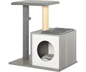 PawHut Árbol para Gatos 59x39x62 cm Rascador para Gatos de 3 Madera Niveles con Plataformas Postes de Rascado